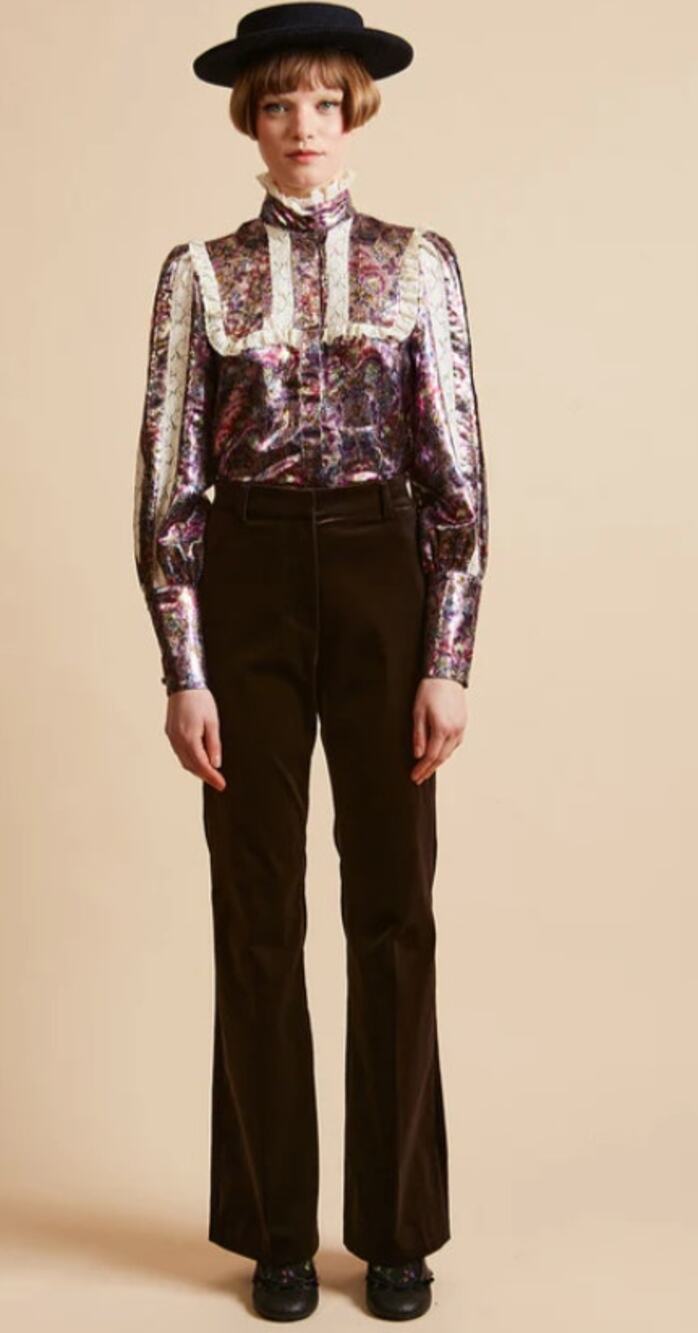 Paul & Joe Burgundy Smooth Cotton Velvet Wide Leg Pants // 40